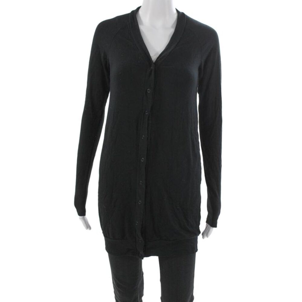 ALALA Womens Black V-Neck Cardigan Rayon Long Sleeve Size XS
